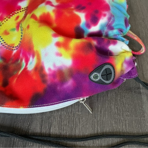 Tie Dye Heart Rhinestone Tote Bag Backpack -Earphone Insert and Side Pocket - Picture 4 of 6